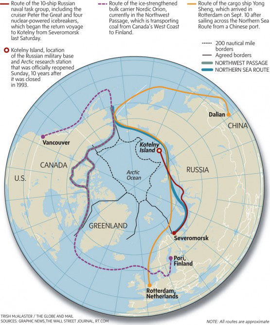 The Yong Sheng, Chinese container ship that made the historic journey from Dalian, China to Rotterdam Netherlands across the Northeast Passage in 35 days, cutting two weeks off the usual path through the Suez Canal by two weeks
