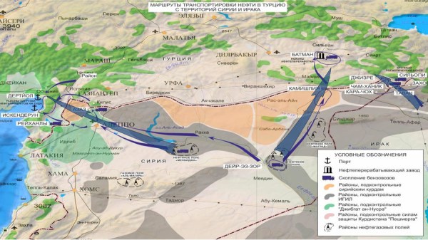 Russian map of ISIS oil transit routes - They all lead through Turkey