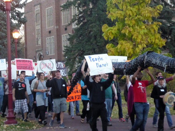 some of the 1000 or so students, faculty and community members that protested the meeting of national pipeline executives that took place on the University of Denver Campus. Main theme of the demonstration - No to the Dakota Access Pipeline...although there were signs and banners about everything that matters. 